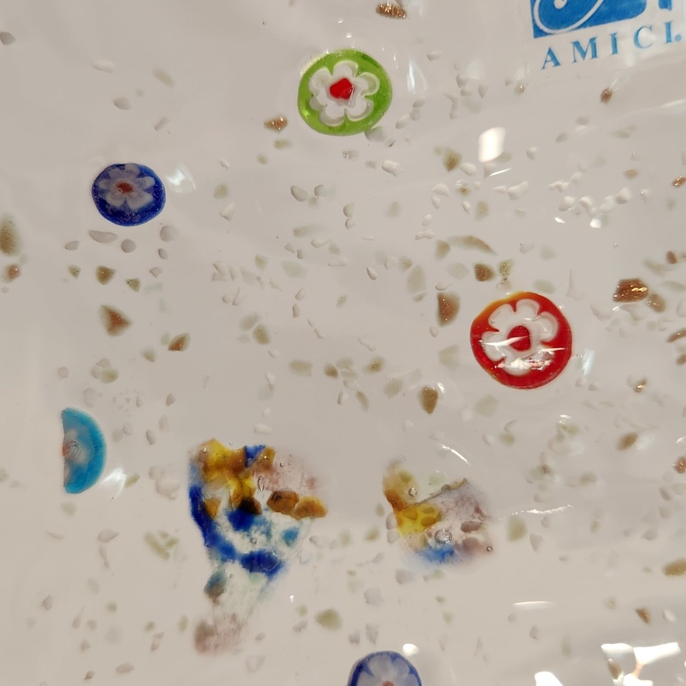 Amici Fused Clear Glass Small Trinket Dish Plate Colorful Millefiori 5.5"x3.25" - Picture 3 of 8